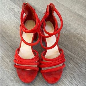 Sandro Red Suede Stack Strappy Sandal